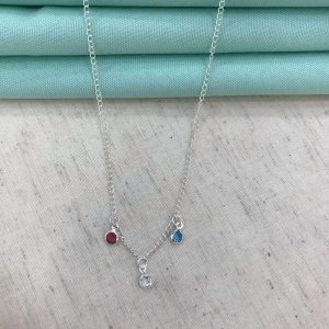 COLAR TRIO CRISTAIS COLORIDOS INFANTIL BANHADO A PRATA