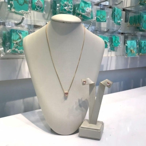 CONJUNTO CORAÇÃO ROSA BANHADO A OURO