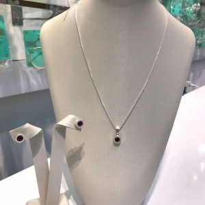 CONJUNTO RELUZ ZIRCÔNIA VERMELHA BANHADO A PRATA