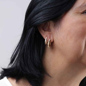 DUPLA ARGOLA OVAL PUFFER BANHADO A PRATA