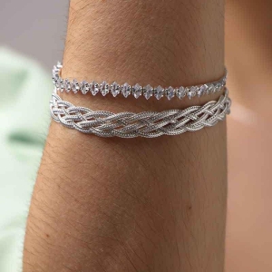 PULSEIRA ENTRELAÇADA GLAMOUR FIO DE OURO BANHADO A PRATA