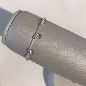 PULSEIRA MINI ESFERA TIFFANY ROSA BANHADO A PRATA