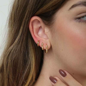 TRIO DE ARGOLA CORAÇÃO LISO BANHADO A OURO