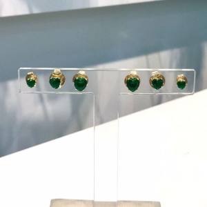 TRIO DE CORAÇÃO ZIRCÔNIA VERDE BANHADO A OURO