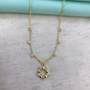 COLAR CORAÇÃO ZIRCÔNIA PONTO DE LUZ BANHADO A OURO