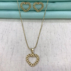CONJUNTO ELOS DE CORAÇÃO BANHADO A OURO