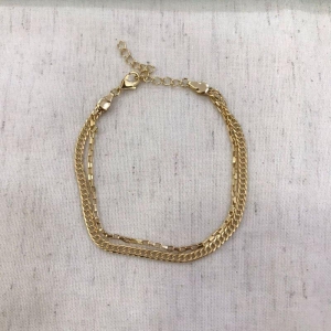 PULSEIRA DUPLA MALHA E CARTIER BANHADO A OURO