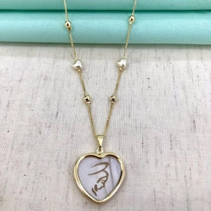 COLAR NOSSA SENHORA MADREPÉROLA BANHADO A OURO