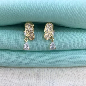 BRINCO BORBOLETA ZIRCÔNIA PONTO DE LUZ BANHADO A OURO