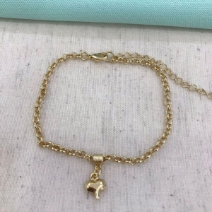 PULSEIRA ELO PORTUGUÊS PING CORAÇÃO BANHADO A OURO