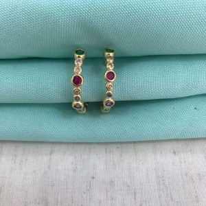 ARGOLA COM ESFERAS ZIRCÔNIA COLORID BANHADO A OURO