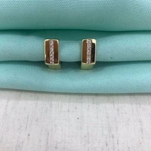 ARGOLA QUADRADA ZIRCÔNIA BANHADO A OURO