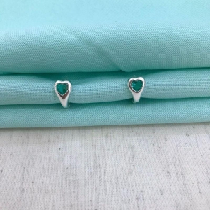 ARGOLINHA CORAÇÃO ZIRCÔNIA ESMERALDA BANHADO A PRATA