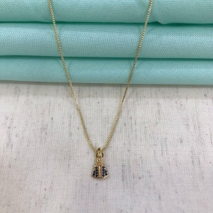 COLAR NOSSA SENHORA APARECIDA ZIRCÔNIA AZUL BANHADO A OURO