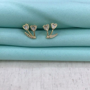 EARHOOK CORAÇÕES ZIRCÔNIA BANHADO A OURO