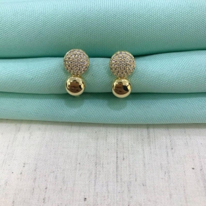 BRINCO DUPLO ZIRCÔNIA BANHADO A OURO