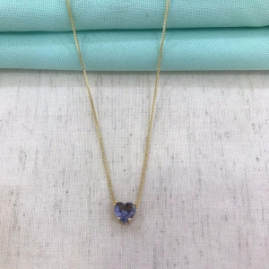 COLAR  PINGENTE CORAÇÃO LILAS BANHADO OURO