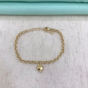 PULSEIRA ELO PORTUGUÊS PINGENTE CORAÇÃO BANHADO OURO
