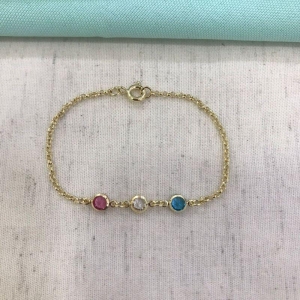 PULSEIRA TRIO CRISTAL COLORIDO BANHADO A OURO