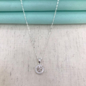 COLAR CRUZ REDONDO ZIRC. BANHADO A PRATA