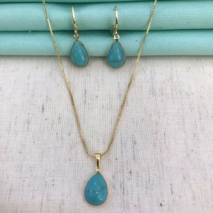 CONJUNTO TURQUESA GOTA BANHADO A OURO