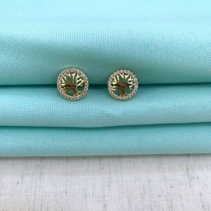 BRINCO ÁRVORE DA VIDA ZIRCÔNIA BANHADO A OURO