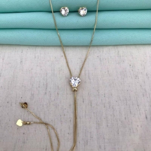 CONJUNTO GRAVATINHA CORAÇÃO BANHADO A OURO