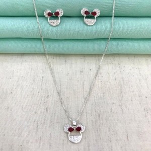 CONJUNTO MINNIE ZIRCÔNIA BANHADO A PRATA