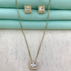 CONJUNTO MIRA ZIRCÔNIA BANHADO A OURO