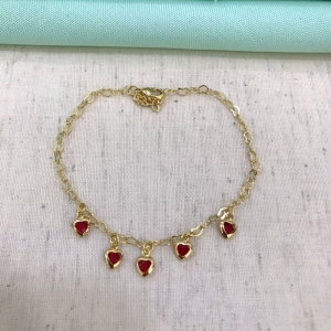 PULSEIRA CORAÇÕES VERMELHOS BANHADO A OURO