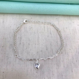 PULSEIRA DUPLA CORAÇÃO BANHADO A PRATA