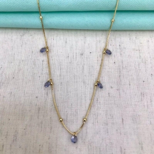 COLAR ESFERA TIFANY LILÁS BANHADO OURO