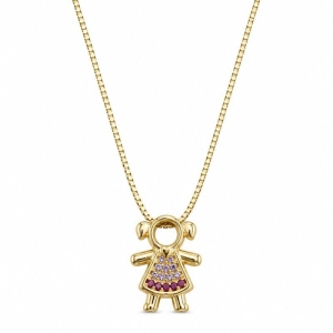 PINGENTE MENINA ZIRC COLOR BANHADO A OURO