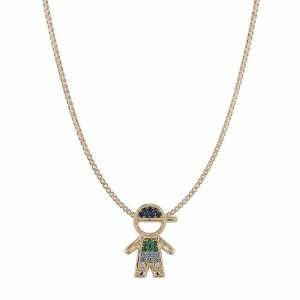 PINGENTE MENINO ZIRC COLOR BANHADO A OURO