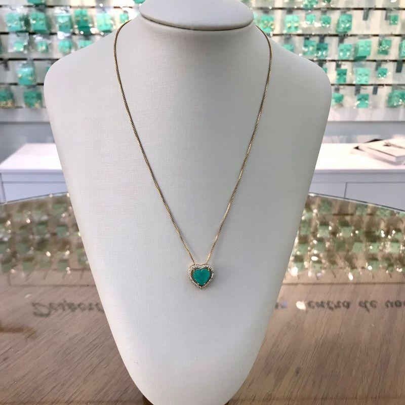 COLAR CORAÇÃO PEDRA FUSION VERDE BANHADO A OURO