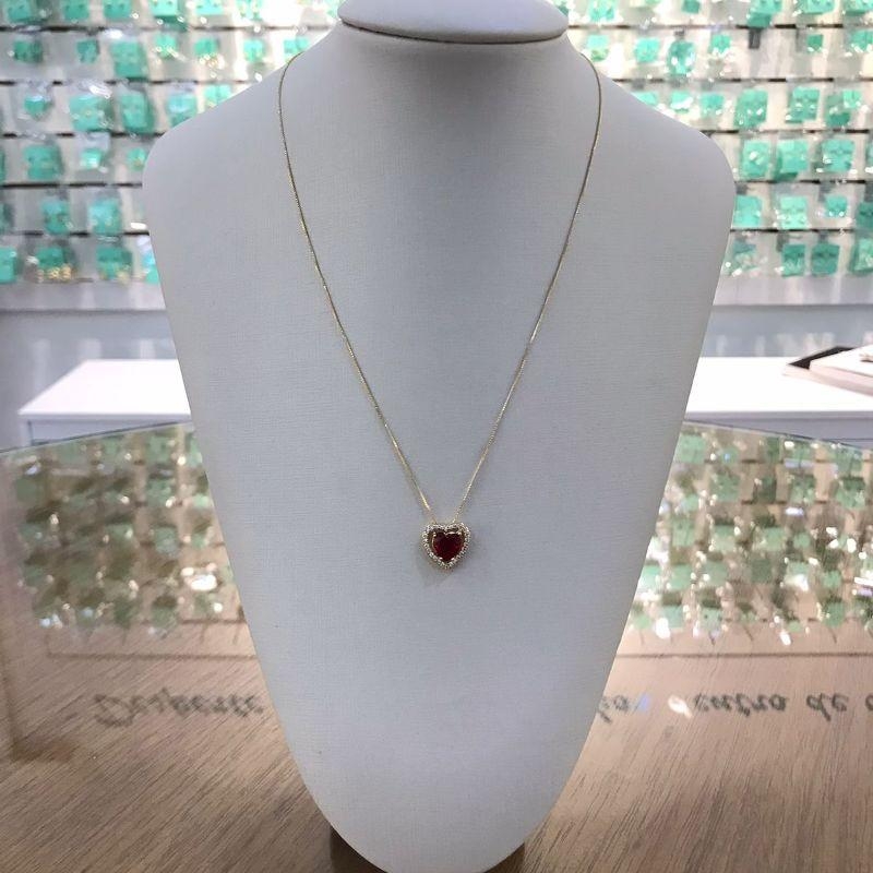 COLAR CORAÇÃO VERMELHO COM ZIRCÔNIA BANHADO A OURO