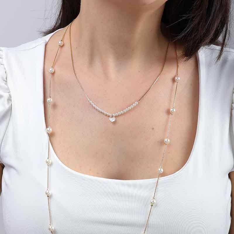 COLAR PÉROLA CORAÇÃO ZIRCÔNIA BANHADO A OURO