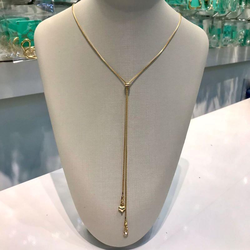 COLAR GRAVATINHA PINGENTE CORAÇÃO BANHADO A OURO