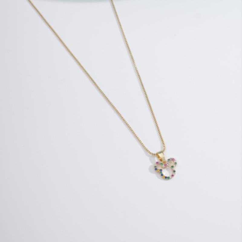 COLAR MICKEY EM ZIRCÔNIA COLORIDA BANHADO A OURO