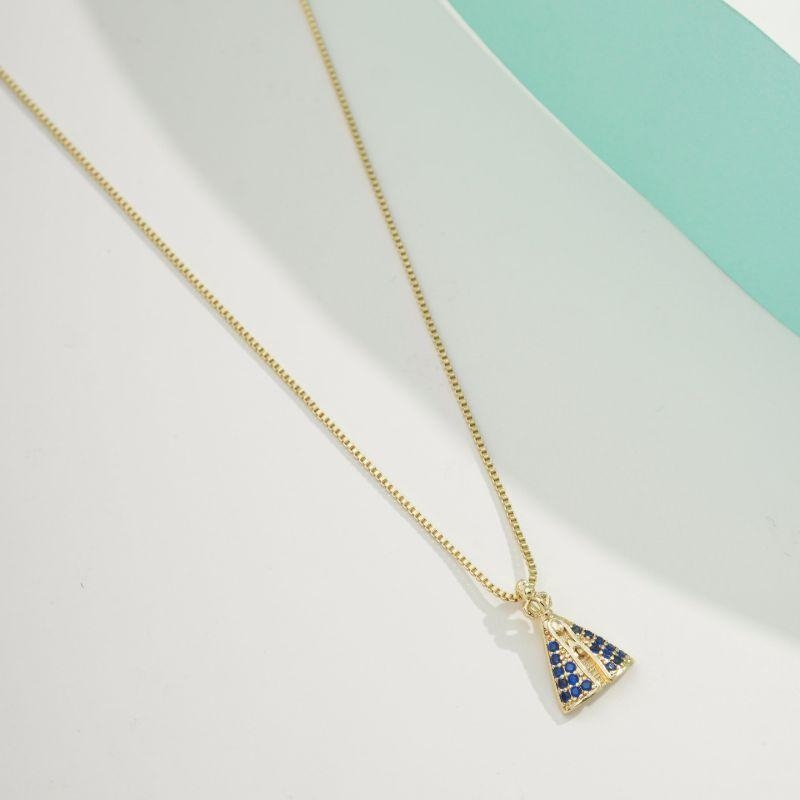 COLAR NOSSA SENHORA APARECIDA MANTO AZUL BANHADO A OURO