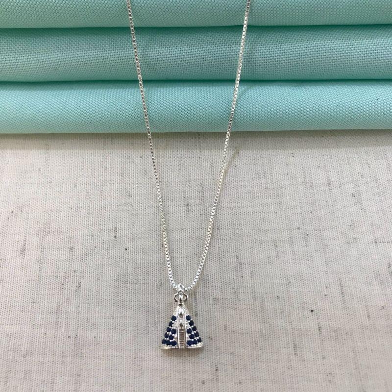 COLAR NOSSA SENHORA APARECIDA ZIRCÔNIA AZUL BANHADO A PRATA