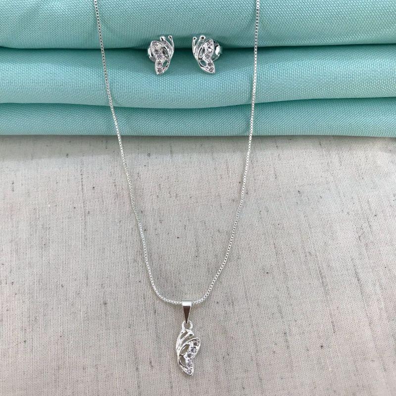 CONJUNTO BORBOLETA EM ZIRCÔNIA BANHADO A PRATA