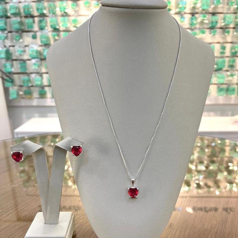 CONJUNTO LOVELY PINK BANHADO A PRATA