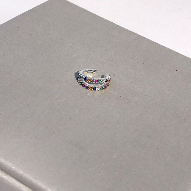 FAKE PIERCING DUPLO ZIRCÔNIA COLORIDA BANHADO A PRATA