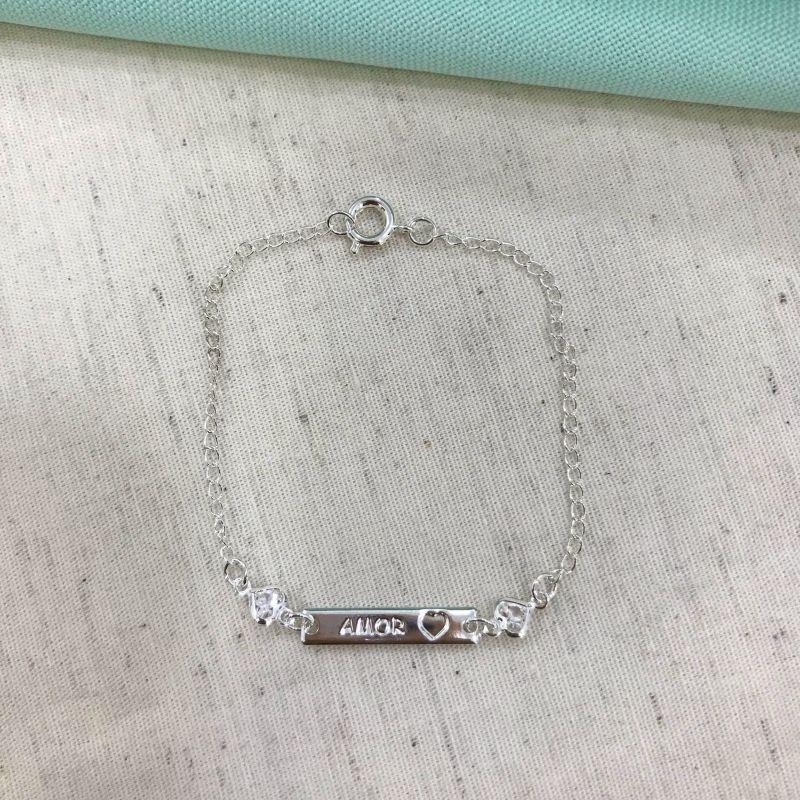 PULSEIRA AMOR CORAÇÃO ZIRCÔNIA INFANTIL BANHADO A PRATA