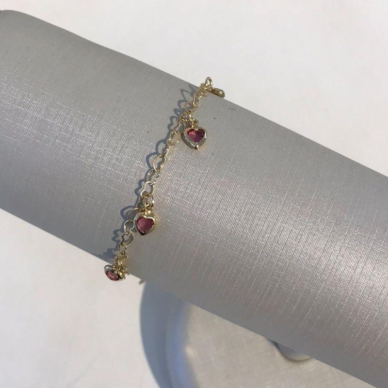 PULSEIRA CORAÇÕES PINK BANHADO A OURO