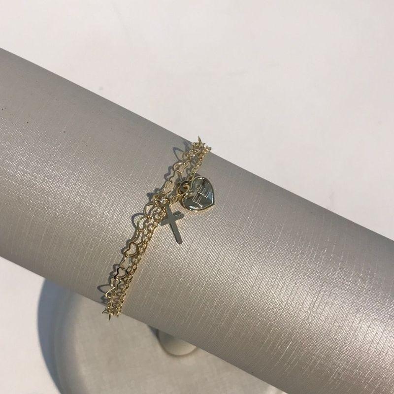 PULSEIRA DUPLA FÉ BANHADO A OURO