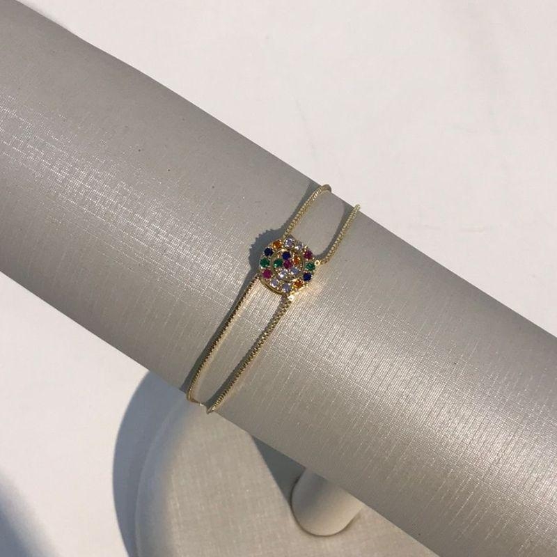 PULSEIRA DUPLA REDONDA ZIRCÔNIA COLORIDA BANHADO A OURO