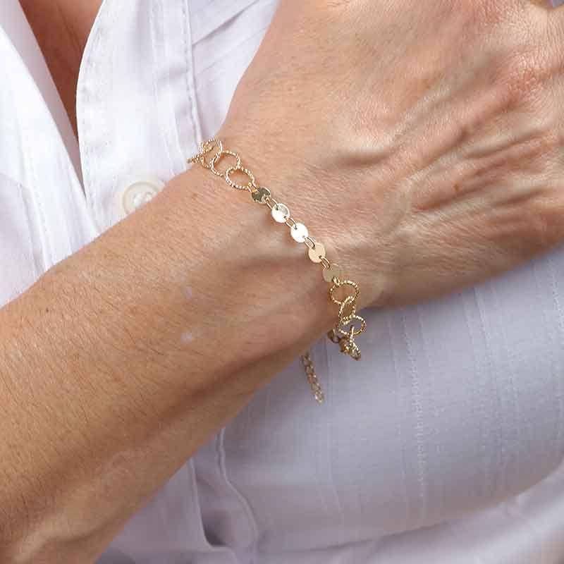 PULSEIRA ELOS DIAMANTADOS E ESFERAS BANHADO A PRATA