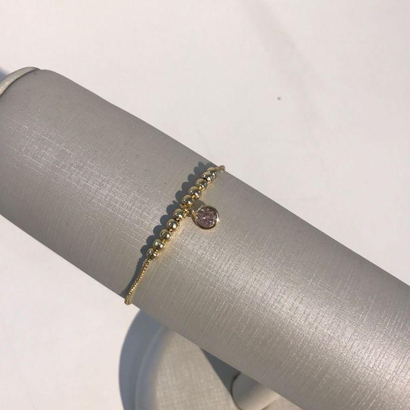 PULSEIRA ESFERAS E TIFFANY REGULÁVEL BANHADO A OURO